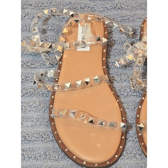 Steve Madden Travel Clear Rhinestone Leather Embellished Flat Sandal Size 6 - Picture 3 of 4